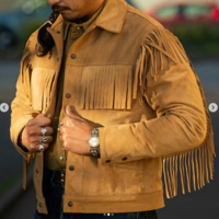 Mens Simple Style Western Suede Jacket Black Fringe Jacket Coat, men Jackets - Thumbnail 1