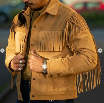 Mens Simple Style Western Suede Jacket Black Fringe Jacket Coat, men Jackets