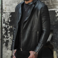 Handmade New Leather Genuine Black Oneck Fashion Strap Jacket - Thumbnail 1