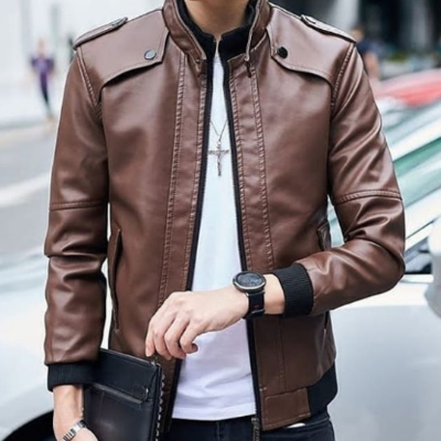 Handmade men stylish brown leather formal party wear jacket