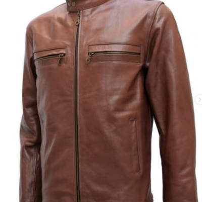 Men handmade brown leather formal casual wear jacket