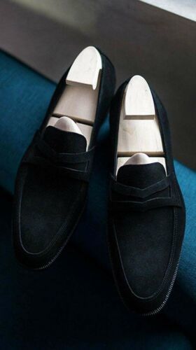 Handmade black suede shoes, men dress moccasin shoes mens, leather slip ons shoe