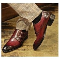 Handmade burnished brown triple monk shoes, men dress leather shoes, formal shoe - Thumbnail 1