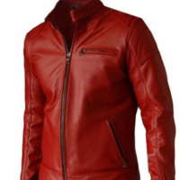 Handmade Men Best Selling Red Cow Leather Casual Jacket - Thumbnail 1