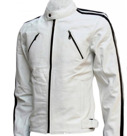 Men Handmade White Leather Fashion Casual Wear Jacket