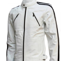Men Handmade White Leather Fashion Casual Wear Jacket - Thumbnail 3