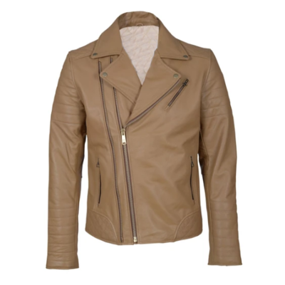 Men stylish double zipper brown leather fashion wear jacket handmade edition