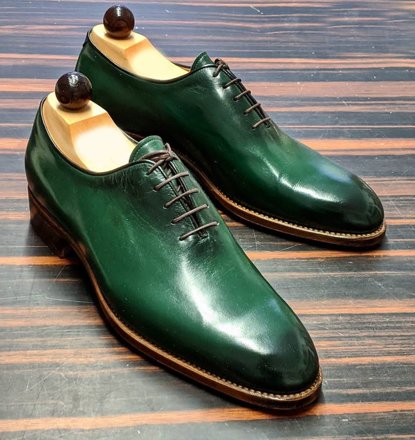 Men's Green Whole Cut Leather Dress Shoes 