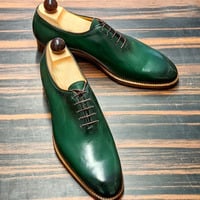 Men's Green Whole Cut Leather Dress Shoes  - Thumbnail 2