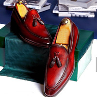 Red Leather Casual Tussles Loafers Men's Shoes   - Thumbnail 1