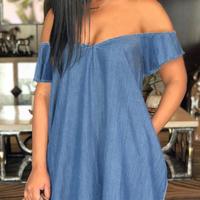 Solid Color Loose V-Neck Wrap Chest Dress - Thumbnail 2