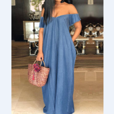 Solid Color Loose V-Neck Wrap Chest Dress