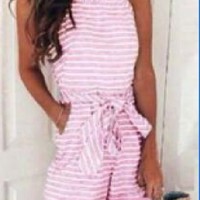 Sweet Fashion Sexy Striped Round Neck Jumpsuit - Thumbnail 1