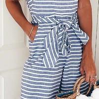 Sweet Fashion Sexy Striped Round Neck Jumpsuit - Thumbnail 3