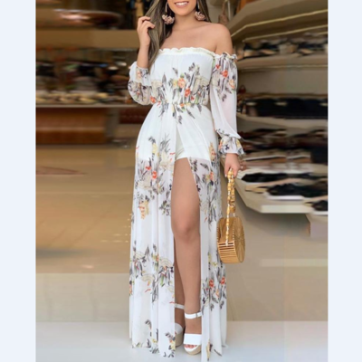 Tight long sleeve printed word shoulder dress - Thumbnail 5
