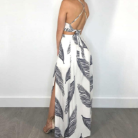 Casual Women's Printed Backless Two-piece Set - Thumbnail 1