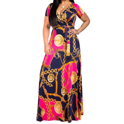 Fashion print v-neck short sleeve dress - Thumbnail 3