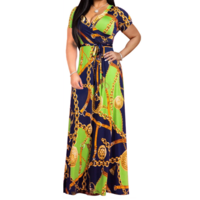 Fashion Print V-Neck Short Sleeve Dress - Thumbnail 3