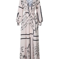 Long Sleeve Letter Print V-Neck Dress - Thumbnail 3