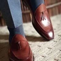 Handmade Men Fashion Leather Shoes, Spring shoes, Tassel loafer,men shoes - Thumbnail 1