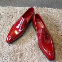 New Burgundy Color Burnished Cap Toe Handmade Genuine Leather Stylish Men Shoes - Thumbnail 4
