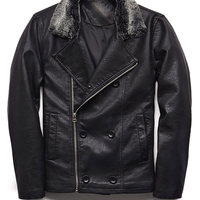 Handmade Black Men Leather Coat With Shearling Collar Front Buttons Zip Closure - Thumbnail 4