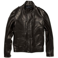 Men Brown Biker Jacket With Genuine Leather Tab Collar Front Fastening Zipper - Thumbnail 1