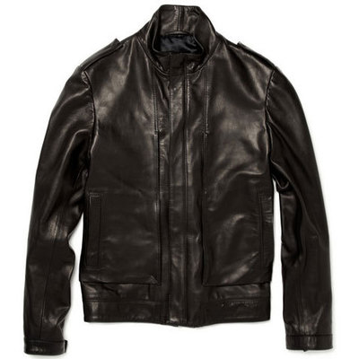 Men brown biker jacket with genuine leather tab collar front fastening zipper