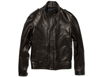 Men Brown Biker Jacket With Genuine Leather Tab Collar Front Fastening Zipper
