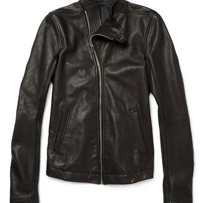 Handmade leather jacket men's chocolate brown with tab collar front zip closure