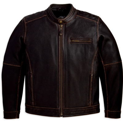 Customize brown biker jacket with real leather button tab collat front zipper