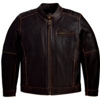 Customize Brown Biker Jacket With Real Leather Button Tab Collat Front Zipper - Thumbnail 1