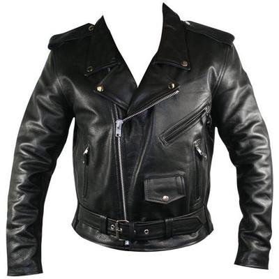 Black leather jacket brando biker shoulder epaulets front zipper belted waist