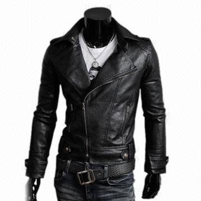 Men black leather fashion jacket brando tab collar fastening zipper handmade