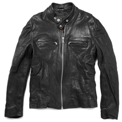 Made to order men jacket black vintage leather tab collar and fastening zipper