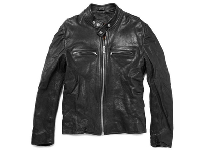 Made To Order Men Jacket Black Vintage Leather Tab Collar and Fastening Zipper