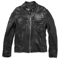 Made To Order Men Jacket Black Vintage Leather Tab Collar and Fastening Zipper - Thumbnail 1