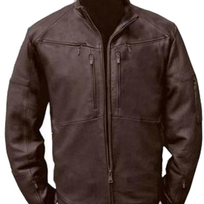 Brown men biker jacket with front fastening zipper genuine leather handmade