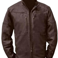 Brown Men Biker Jacket With Front Fastening Zipper Genuine Leather Handmade - Thumbnail 1