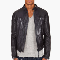 Customize Men Black Biker Leather Jacket With Button Tab Collar and Front Zipper - Thumbnail 4