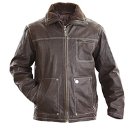 Brown Leather Biker Jacket With Fur Collar Pockets Front Zip Closure Handmade - Thumbnail 1