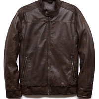 Made To Order Leather Jacket Men Brown Leather Button Tab Collar Front Zipper - Thumbnail 1