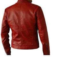 Elegant Red Biker Jacket Men Leather With front Zipper Tab Collar Trendy Fashion - Thumbnail 2