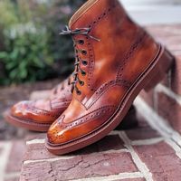 New Brown Leather Oxfords WingTip Brogue High Ankle Lace Up Formal Boot - Thumbnail 4