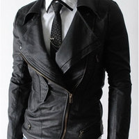 Handmade Motorbike Jacket Men Black Real Leather Brando With Fastening Zipper - Thumbnail 4