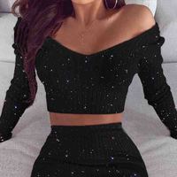 V-Neck Long Sleeve Two-Piece Set - Thumbnail 1
