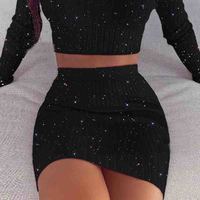 V-Neck Long Sleeve Two-Piece Set - Thumbnail 2