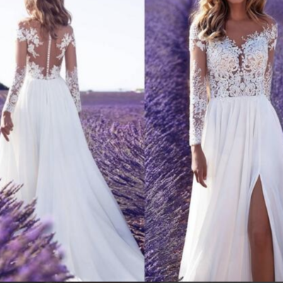 Long sleeve wedding dresses 2018 vintage-inspired hippie maxi lace bohemian crochet beach boho cheap wedding gowns plus size,492 - Thumbnail 4