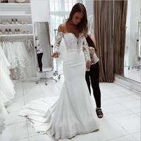 Mermaid Round Neck Long Sleeves Wedding Dress with Lace,493 - Thumbnail 1