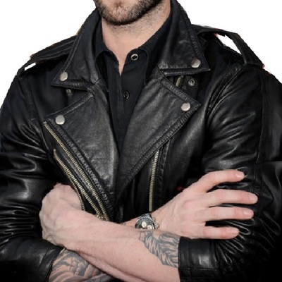 Black leather jacket men motorbike brando shoulder epaulets slim fit handmade